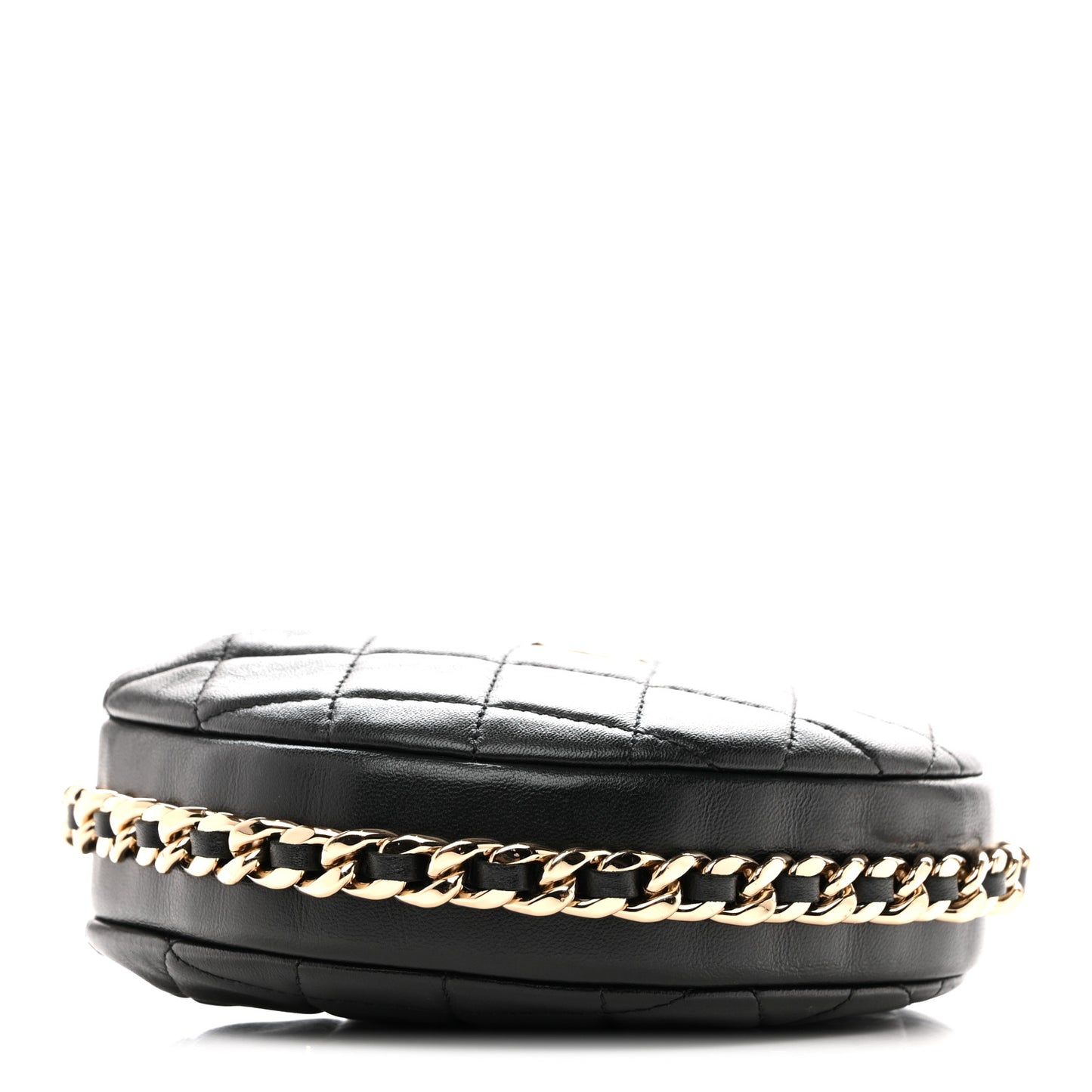 Lambskin Quilted Chain Around Pouch Hobo Black