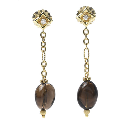 David Yurman 18K Yellow Gold Diamond Smoky Quartz Quatrefoil Drop Earrings 1 of 5