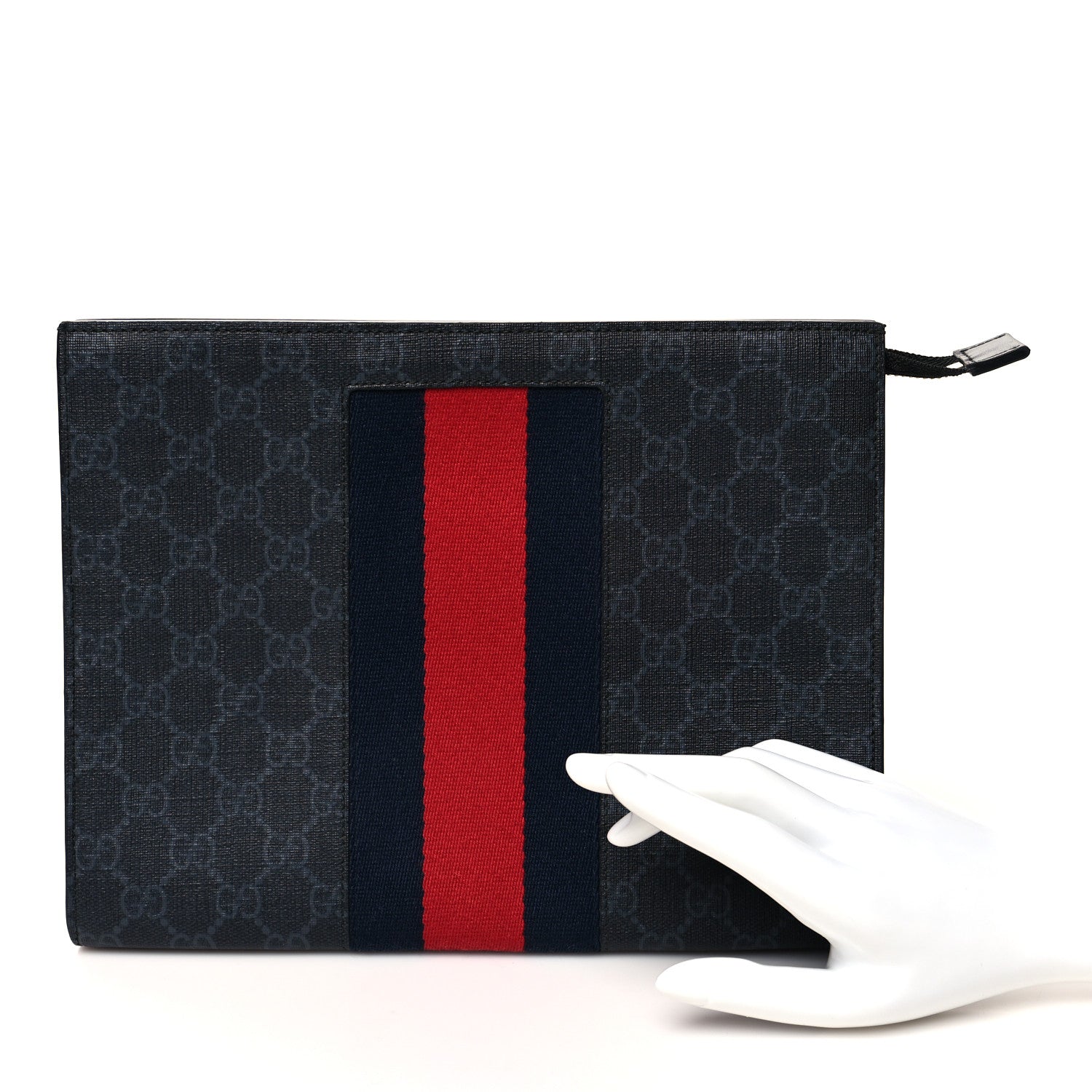 Gucci GG Supreme Monogram Selleria Calfskin Web New Web Cosmetic Case Black 2 of 7