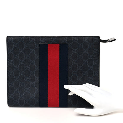 Gucci GG Supreme Monogram Selleria Calfskin Web New Web Cosmetic Case Black 2 of 7