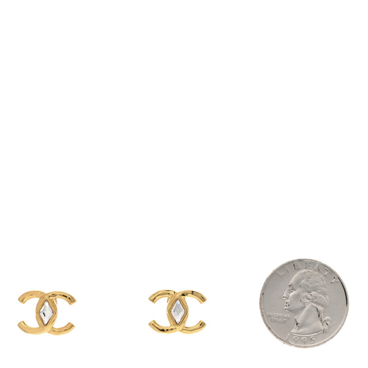 Metal Crystal CC Marquise Earrings Gold