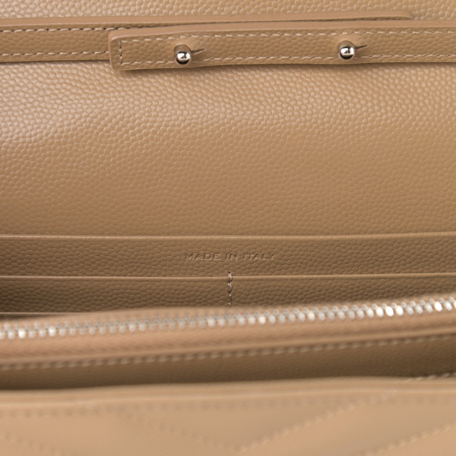 Saint Laurent Grain De Poudre Matelasse Chevron Monogram Chain Wallet Deep Beige 7 of 13