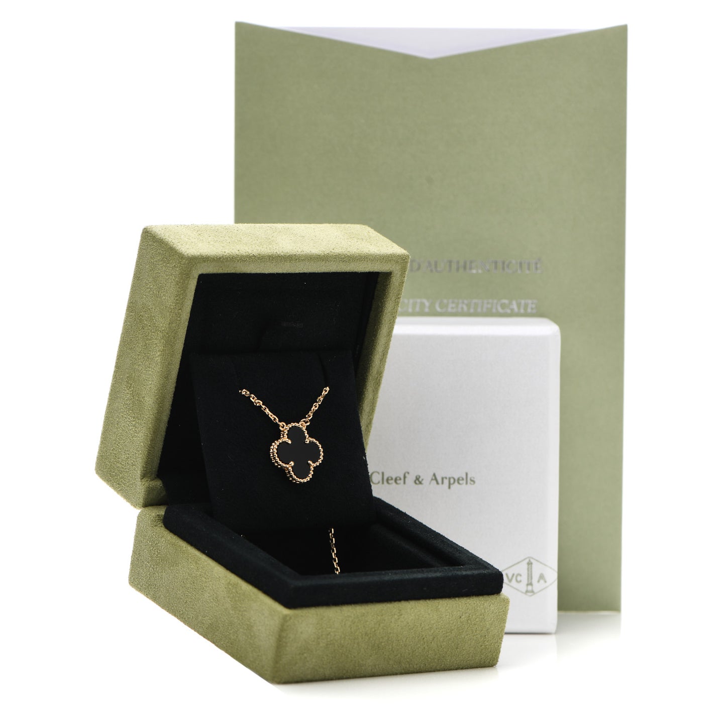 18K Yellow Gold Black Onyx Vintage Alhambra Pendant Necklace