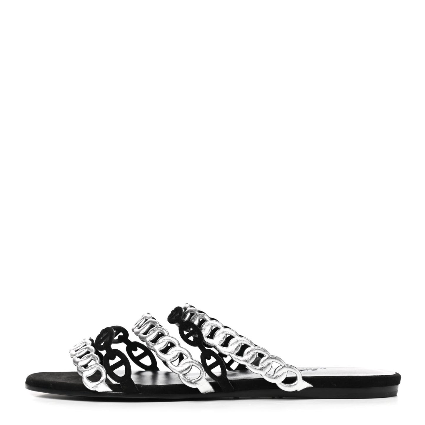 Metallic Nappa Suede Chaine d'Ancre Nude Sandals 39 Black Gris Argente