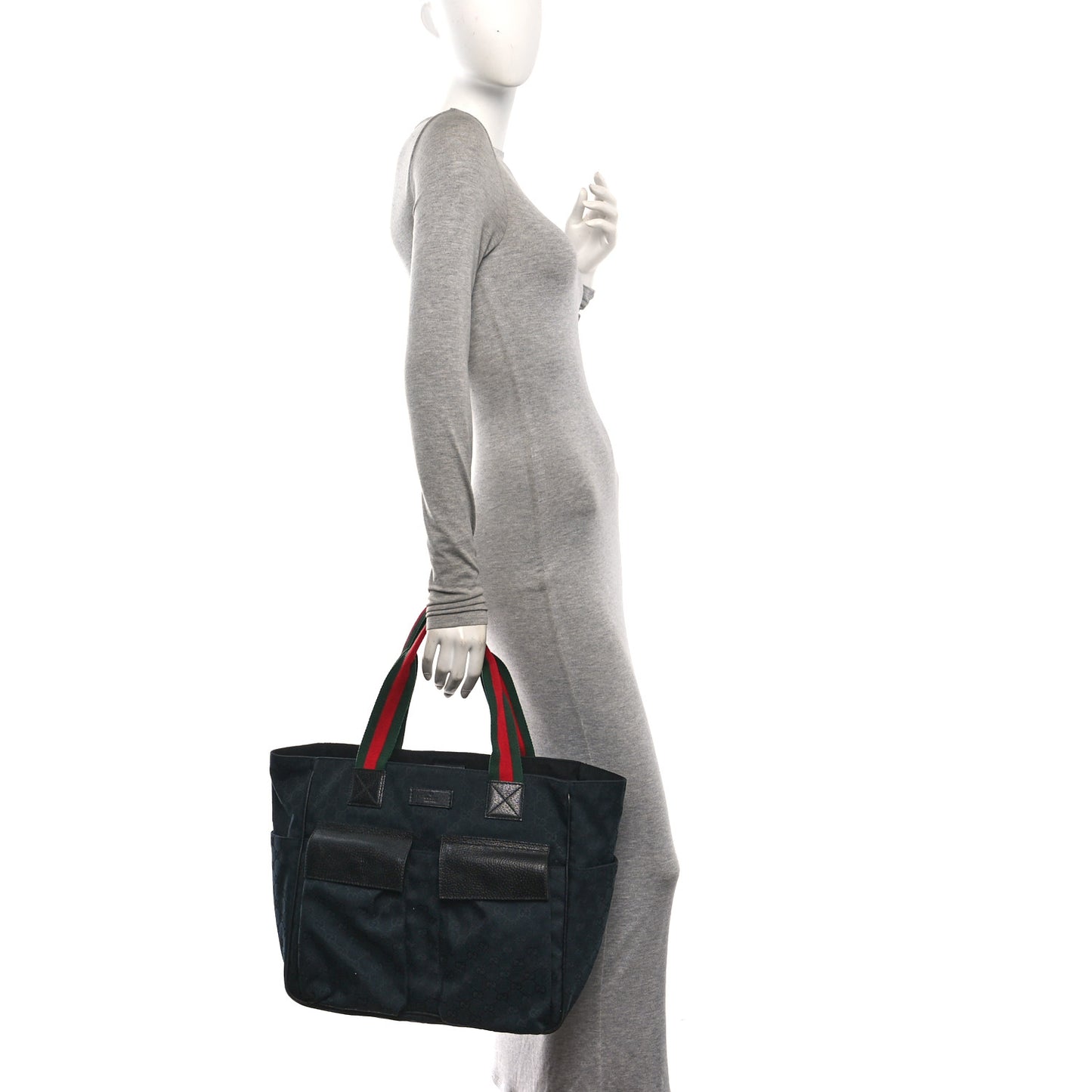GG Monogram Medium Web Handle Double Pocket Tote Black