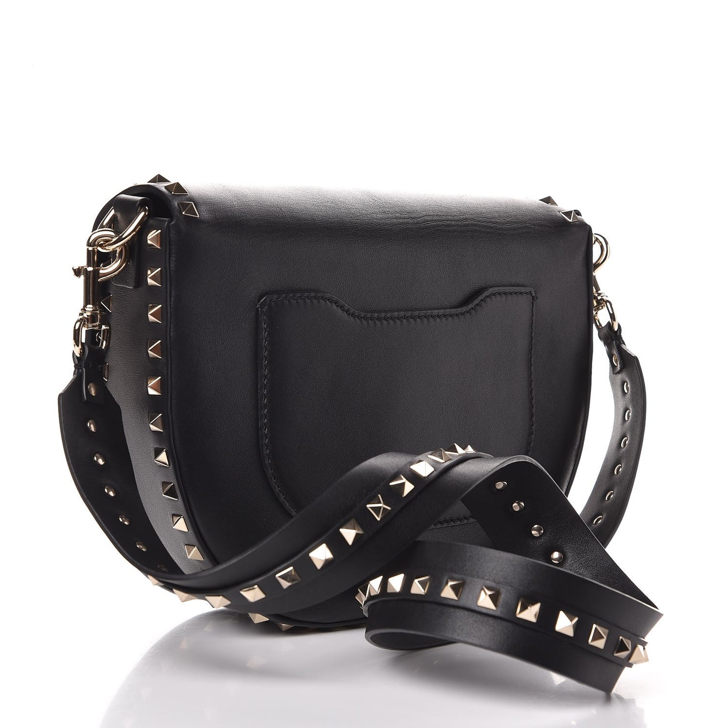 Vitello Large Rockstud Halfmoon Saddle Bag Black