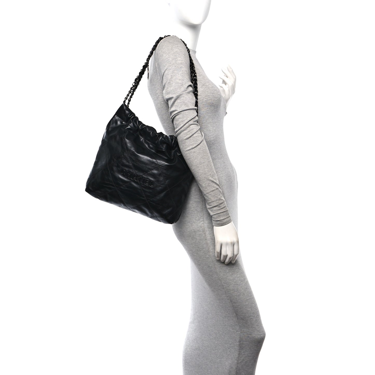Shiny Calfskin Quilted Small Chanel 22 So Black