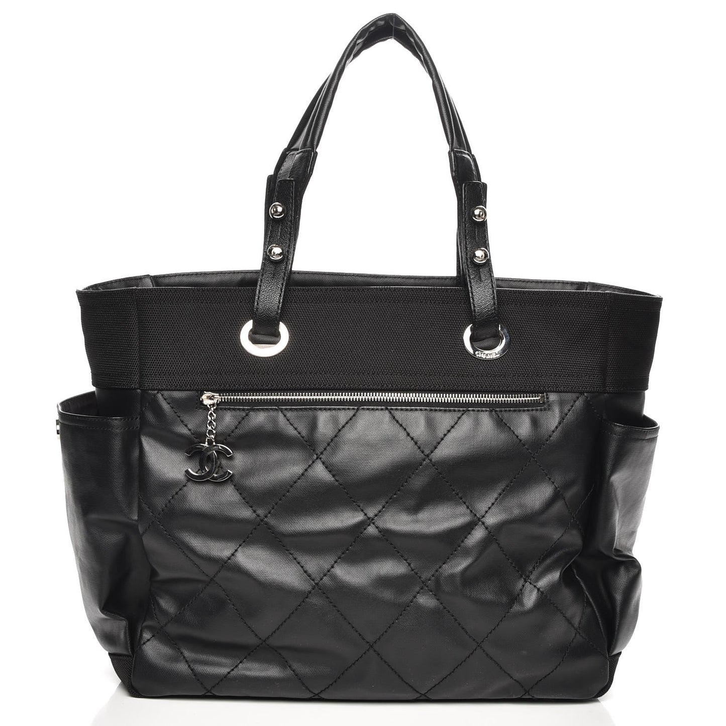 Coated Canvas Quilted Large Paris Biarritz Tote Black