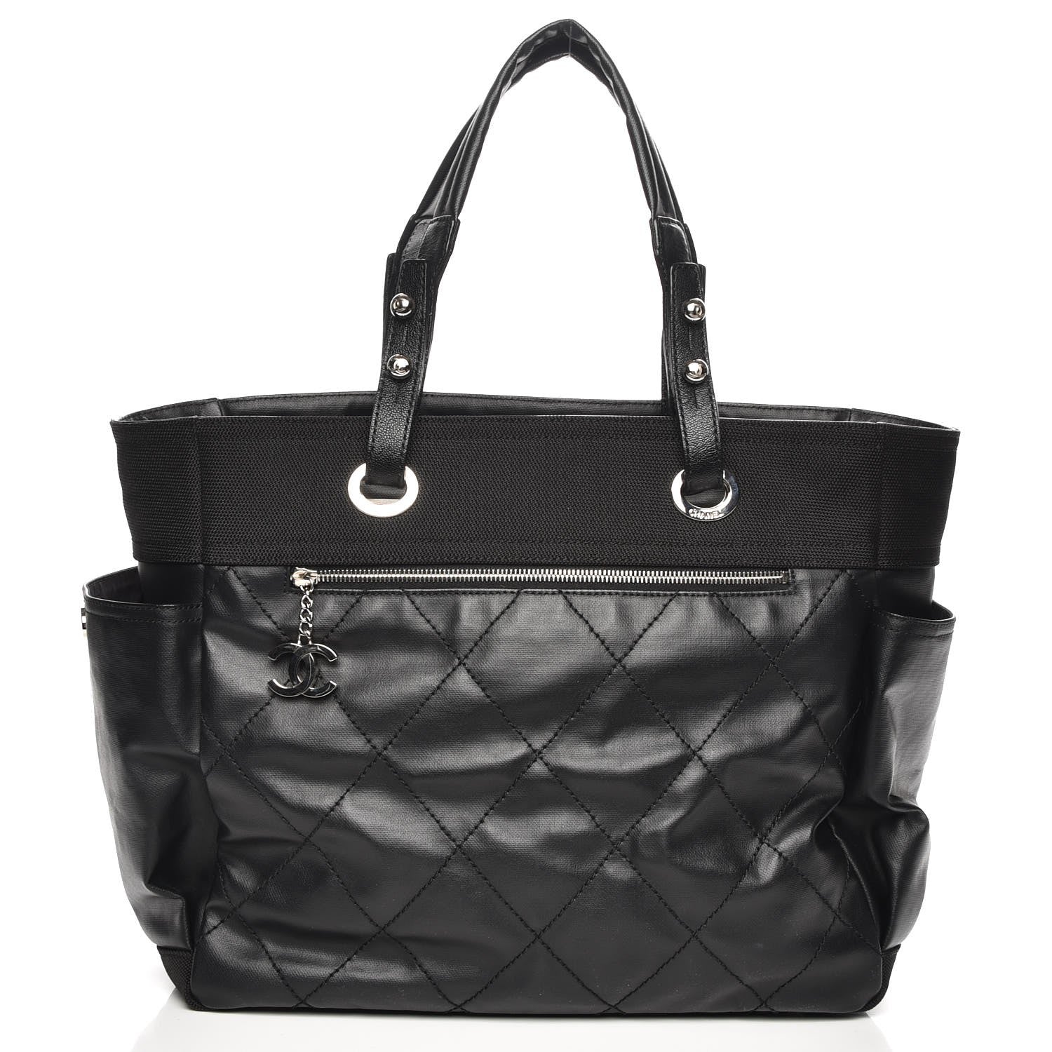 Chanel Coated Canvas Quilted Large Paris Biarritz Tote Black 1 of 8