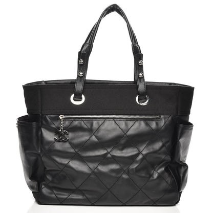 Chanel Coated Canvas Quilted Large Paris Biarritz Tote Black 1 of 8