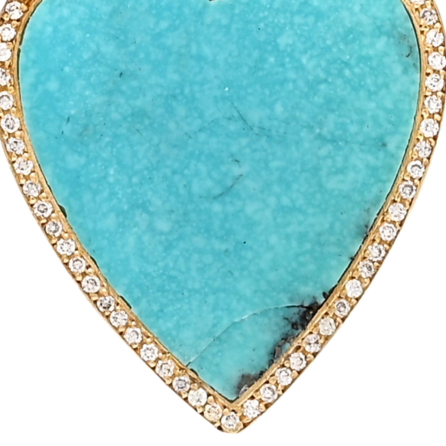 18K Yellow Gold Diamond Turquoise Inlay Heart Earrings