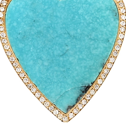 Jennifer Meyer 18K Yellow Gold Diamond Turquoise Inlay Heart Earrings 6 of 6