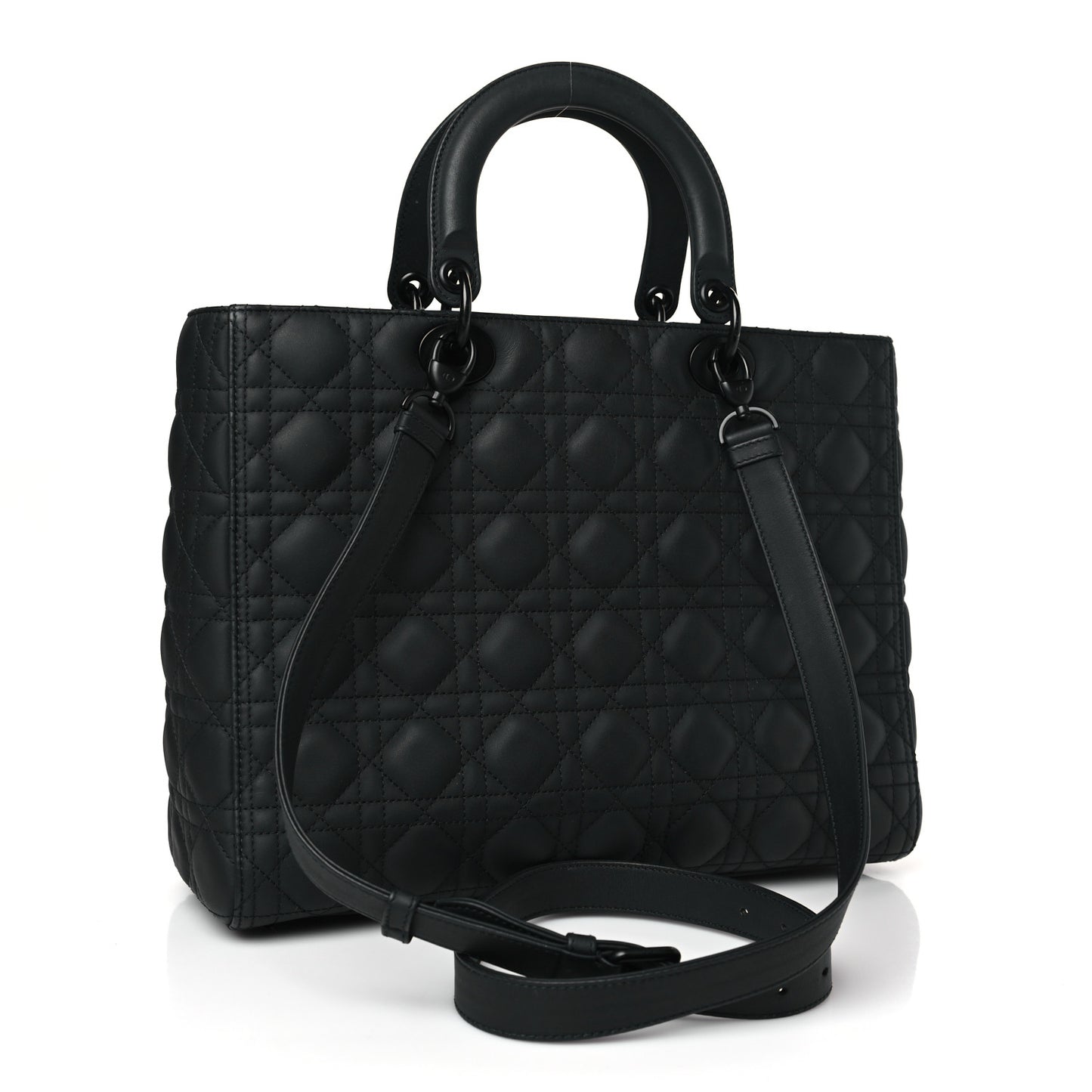 Ultra Matte Calfskin Cannage Large Lady Dior Black