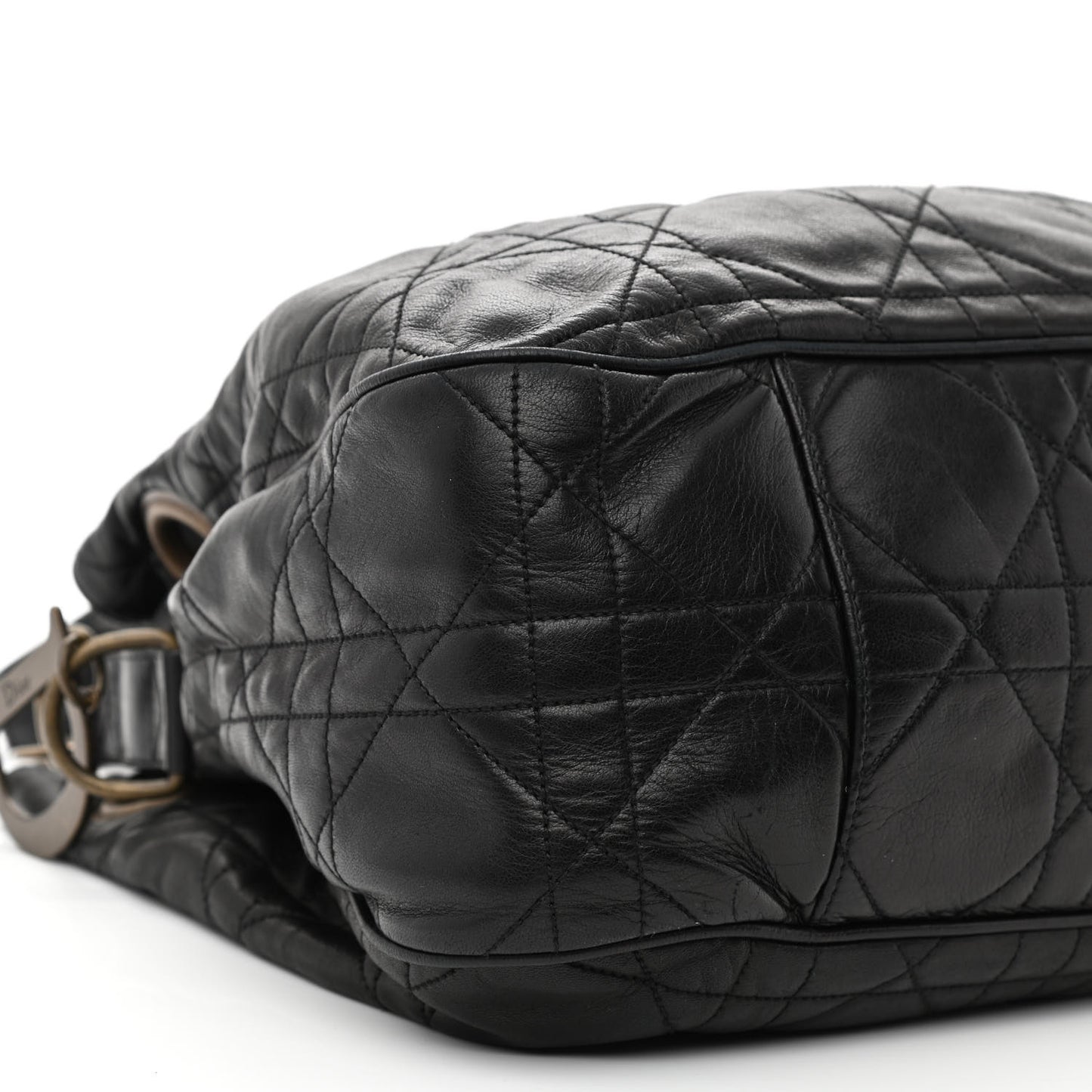 Lambskin Cannage Drawstring Bag Black