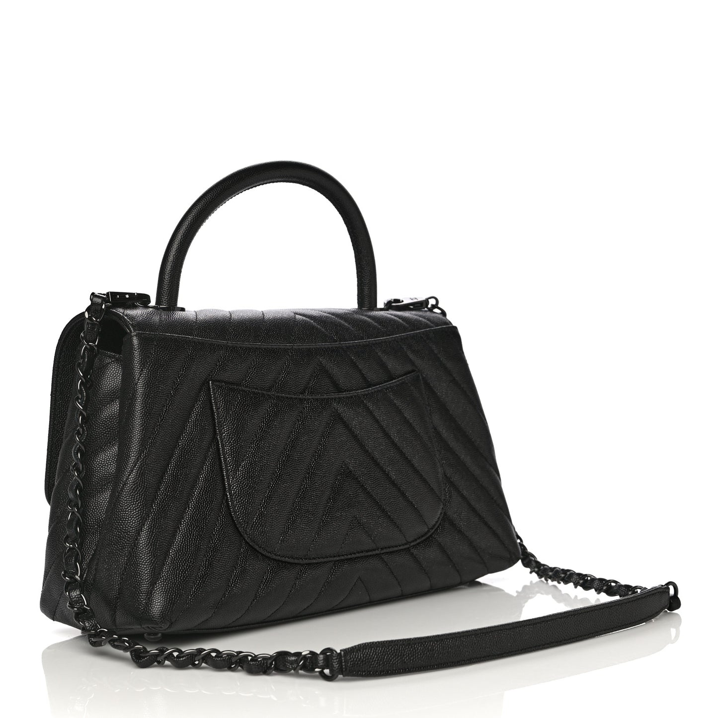 Caviar Chevron Quilted Small Coco Handle Flap So Black