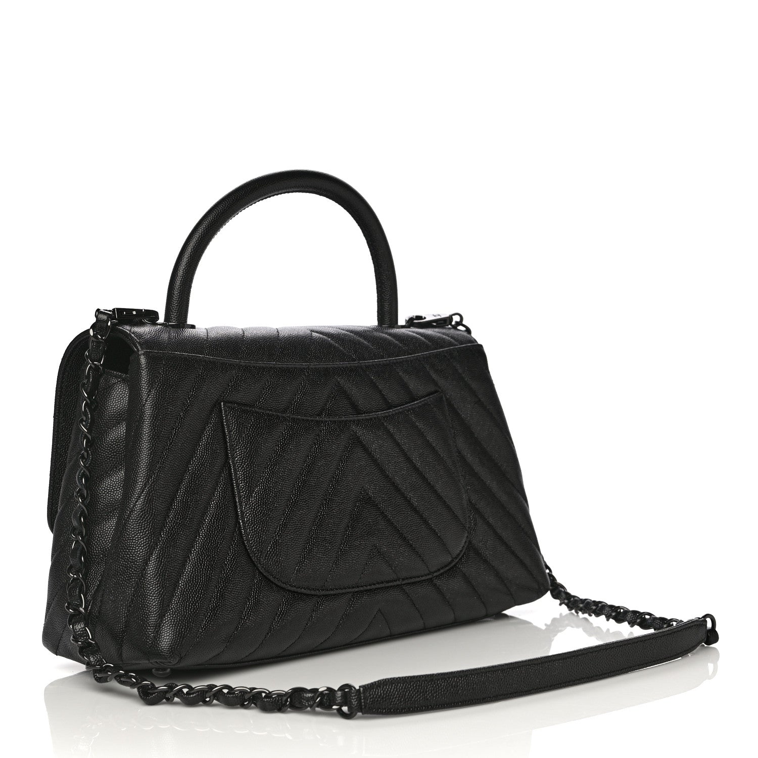 Chanel Caviar Chevron Quilted Small Coco Handle Flap So Black 3 of 10