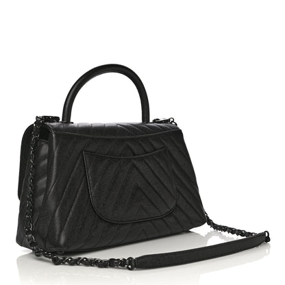 Chanel Caviar Chevron Quilted Small Coco Handle Flap So Black 3 of 10