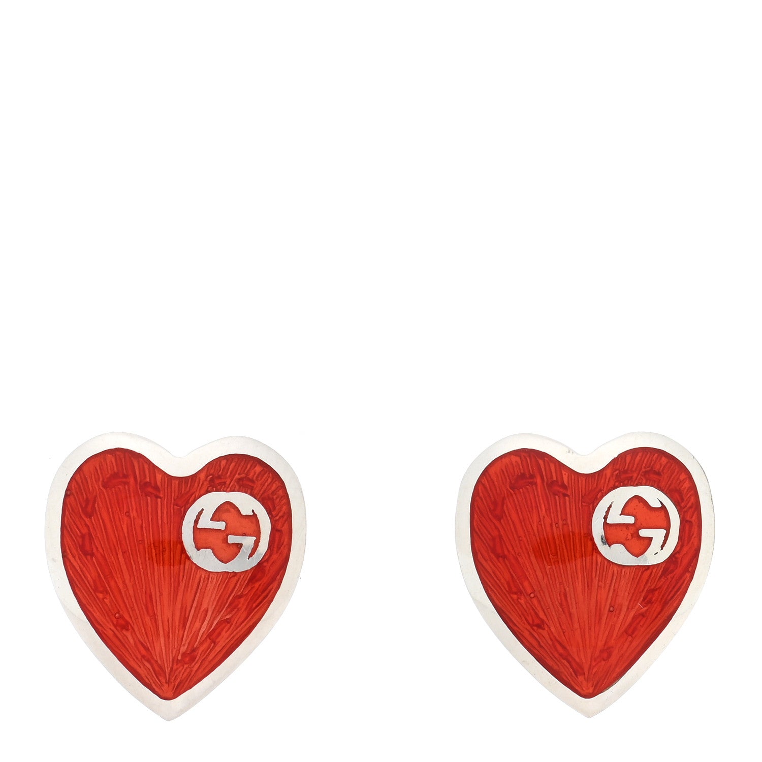 Gucci Sterling Silver Enamel Interlocking G Heart Stud Earrings Red 1 of 3