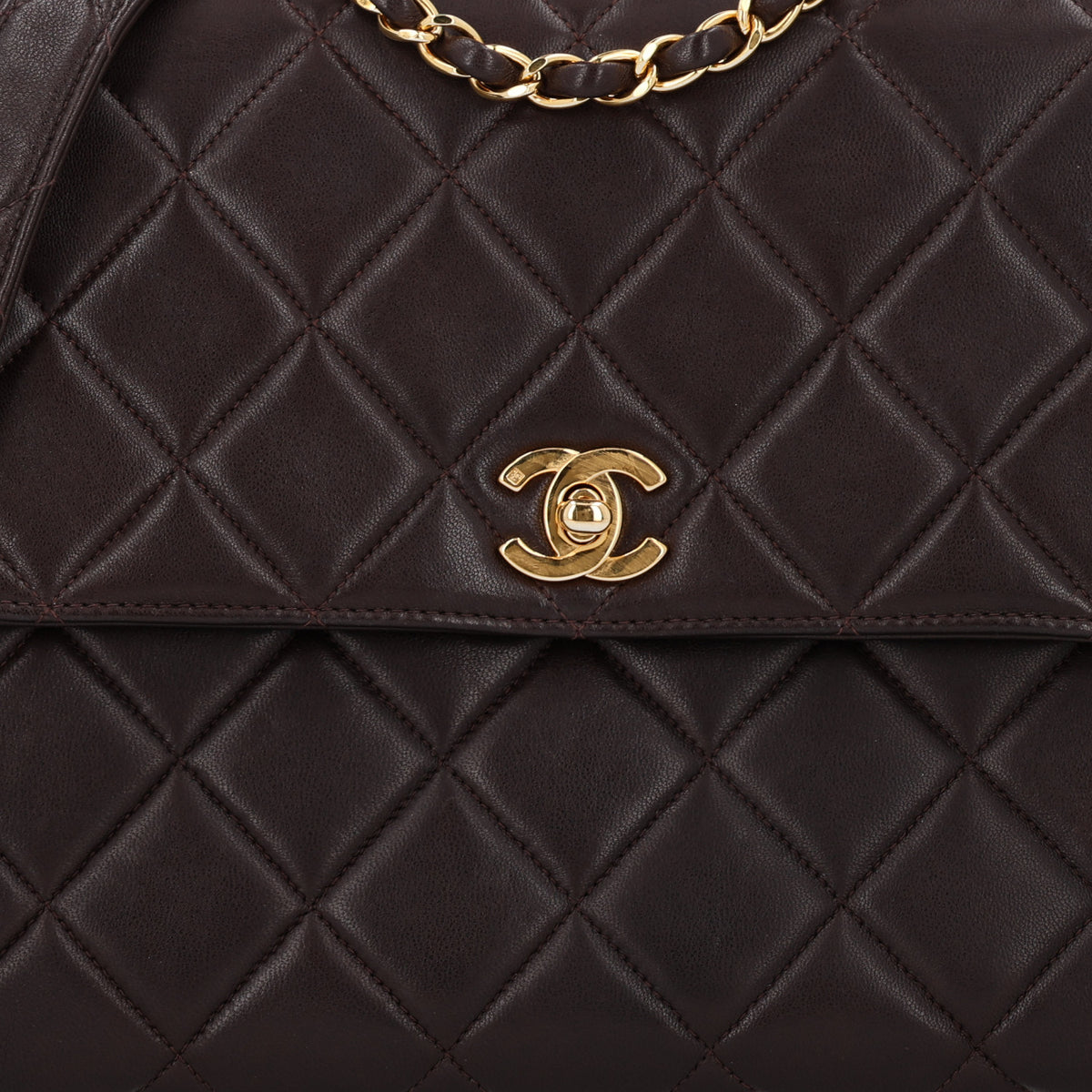 Lambskin Quilted Medium Single Flap Dark Brown