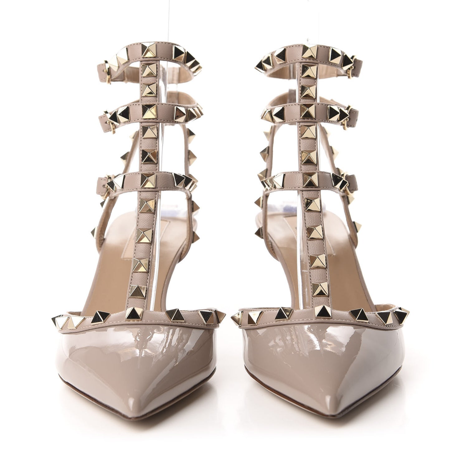 Patent Nappa Rockstud Ankle Strap 65mm Pumps 37.5 Poudre