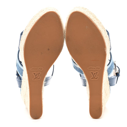 Louis Vuitton Monogram Denim Starboard Espadrille Wedge Sandal 40 Blue 5 of 8