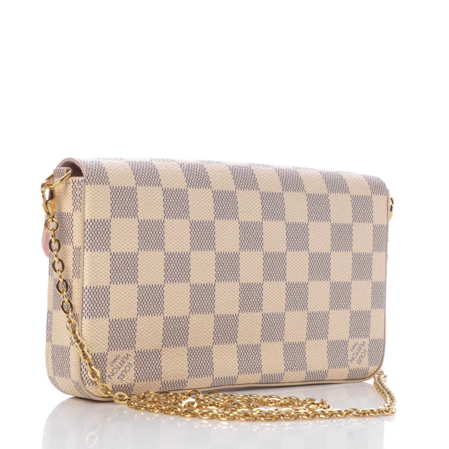 Damier Azur Pochette Felicie Chain Wallet Rose Ballerine