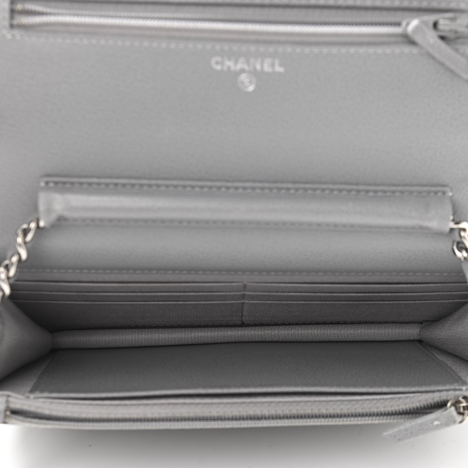 Chanel Grained Calfskin Quilted CC Box Wallet On Chain WOC Grey 4 of 10