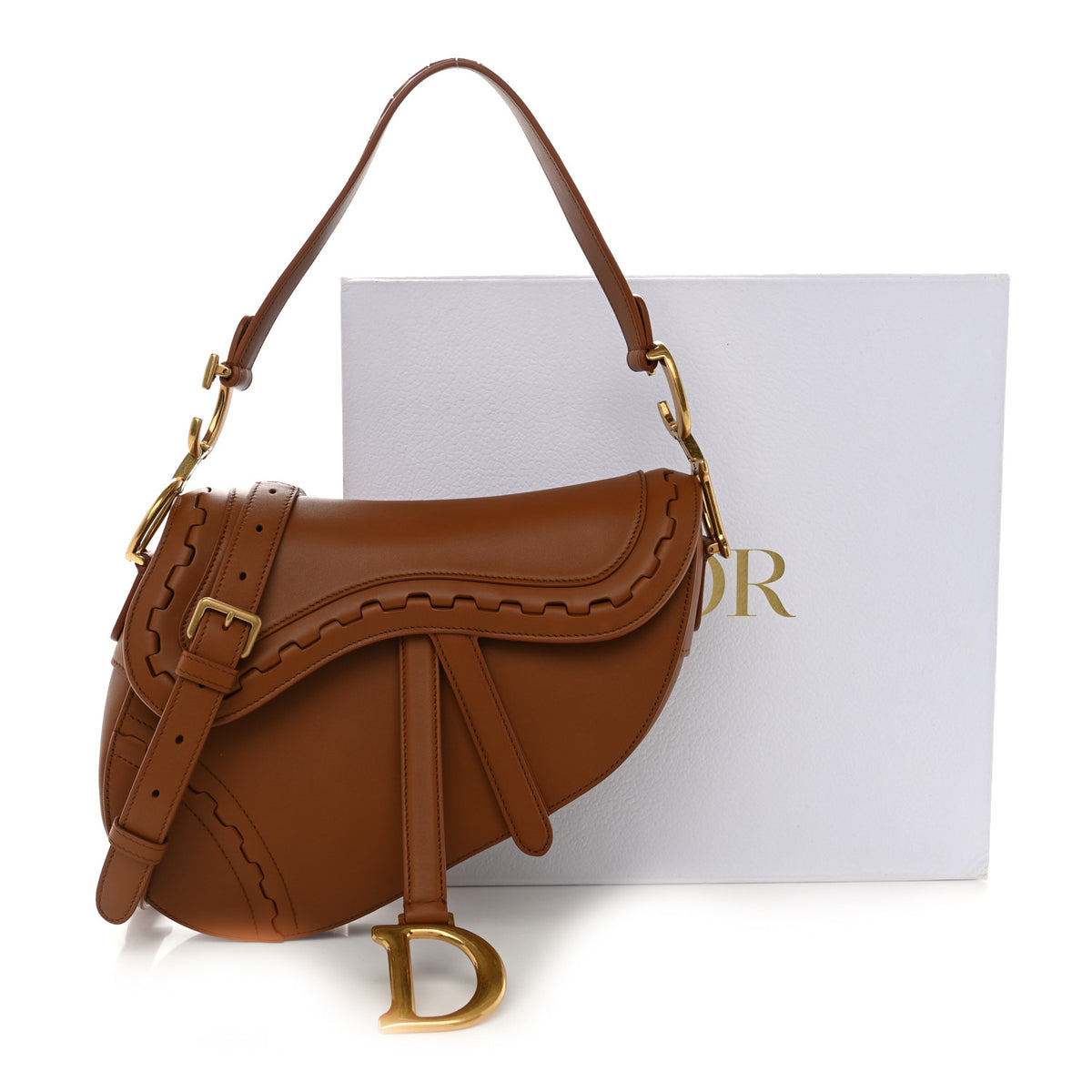 Christian Dior Bobby Calfskin Marquetry Saddle Bag With Strap Marron 11 of 11