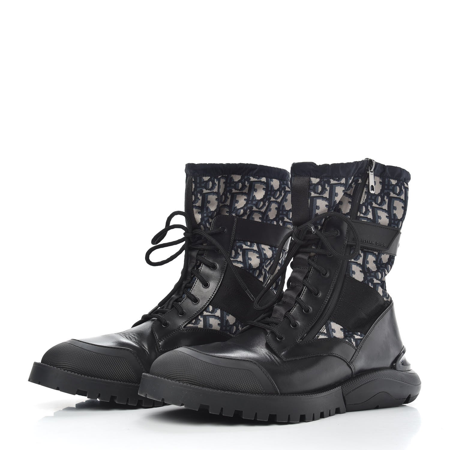 Christian Dior Oblique Smooth Calfskin Combat Boots 41 Beige Black 2 of 8