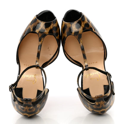 Christian Louboutin Patent Leopard Senora 130 Sandals 37 Brown Black 2 of 9