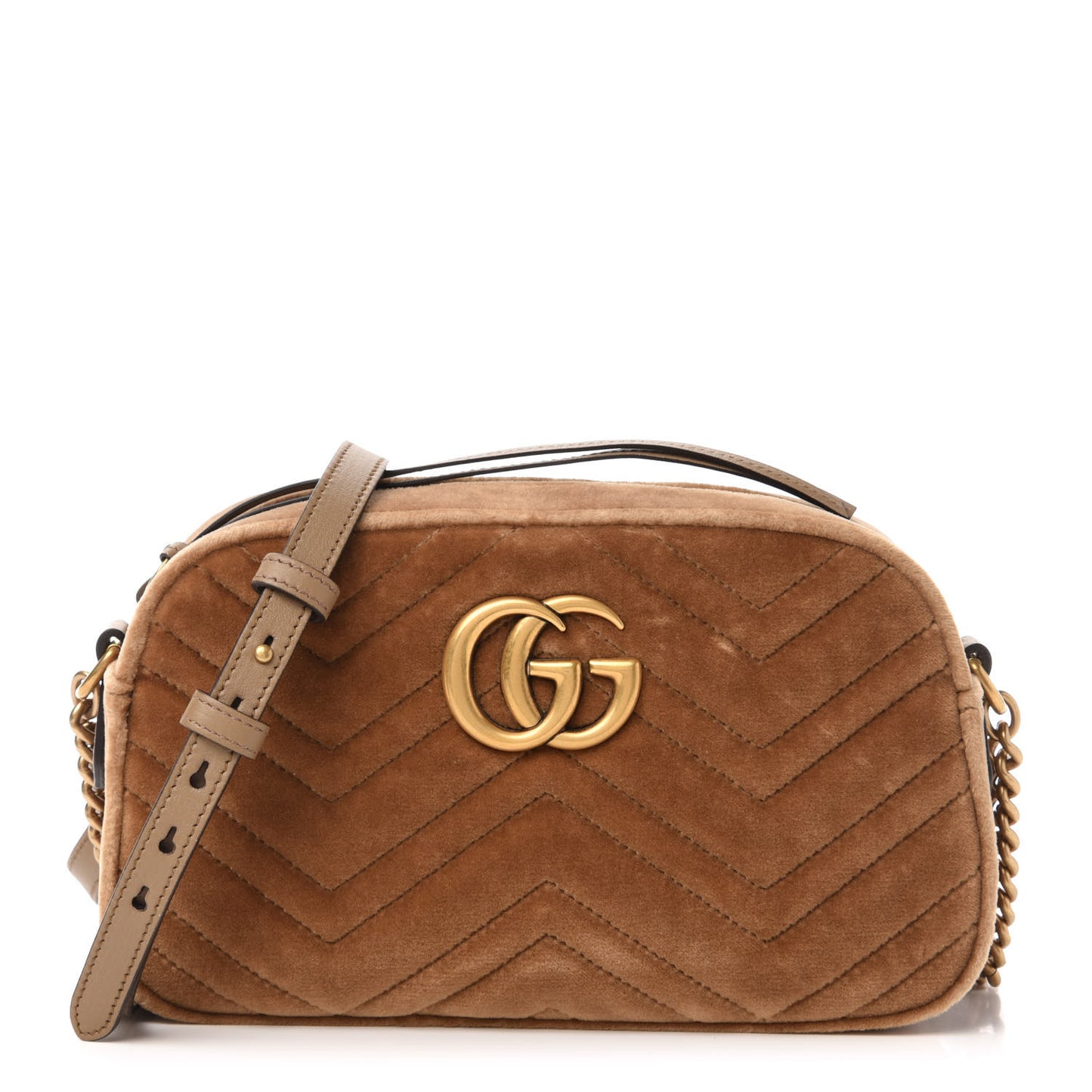 Velvet Matelasse Small GG Marmont Chain Shoulder Bag Taupe