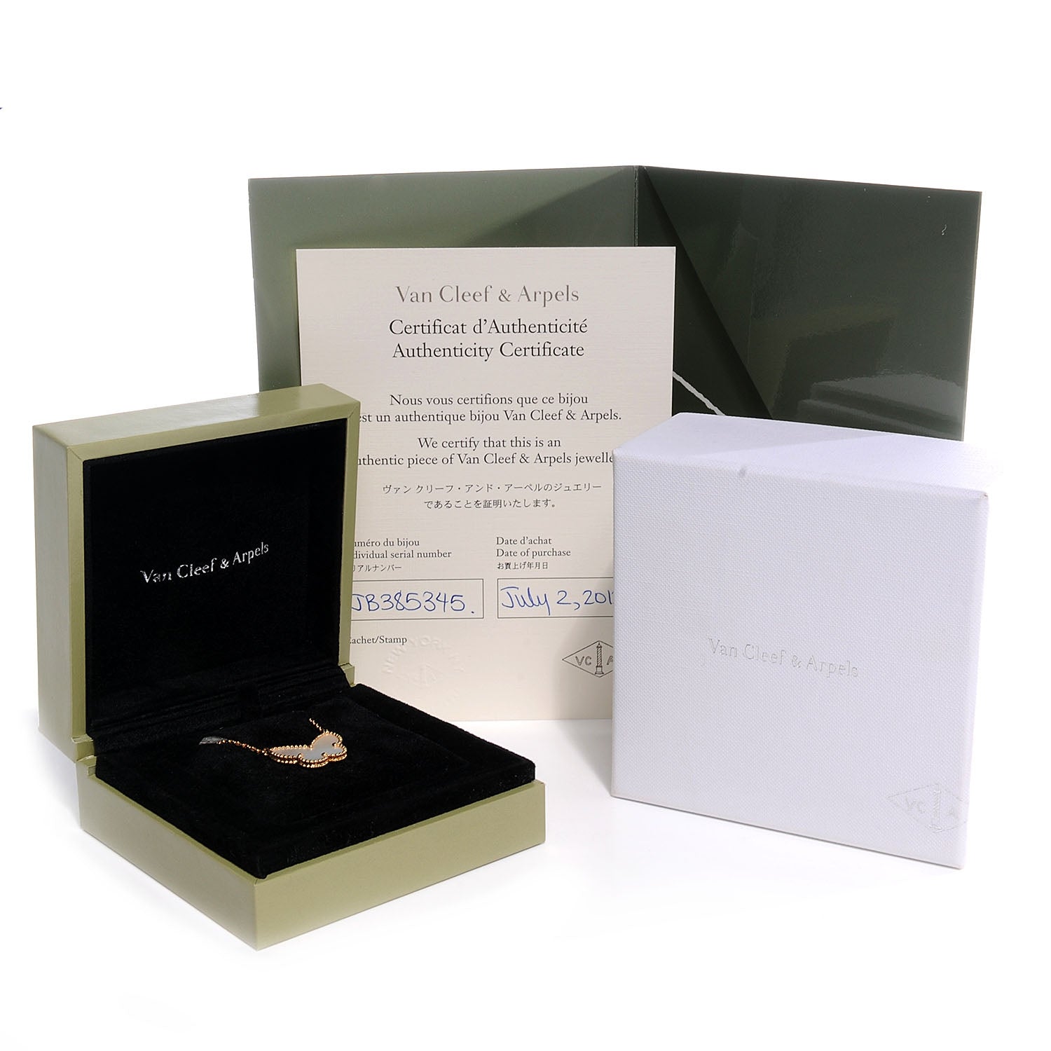 Van Cleef & Arpels 18K Yellow Gold Mother of Pearl Lucky Alhambra Butterfly Pendant 6 of 6