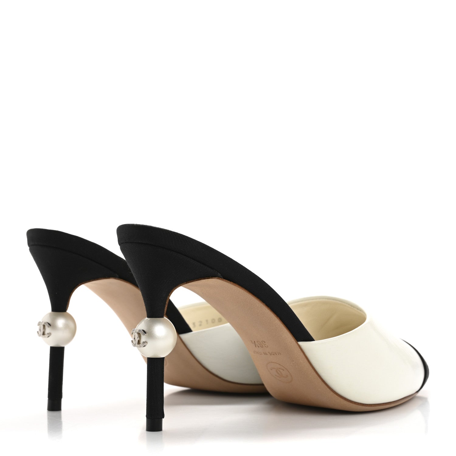 Chanel Patent Lambskin Grosgrain Cap Toe Pearl Mule 36.5 Ecru Black 5 of 14