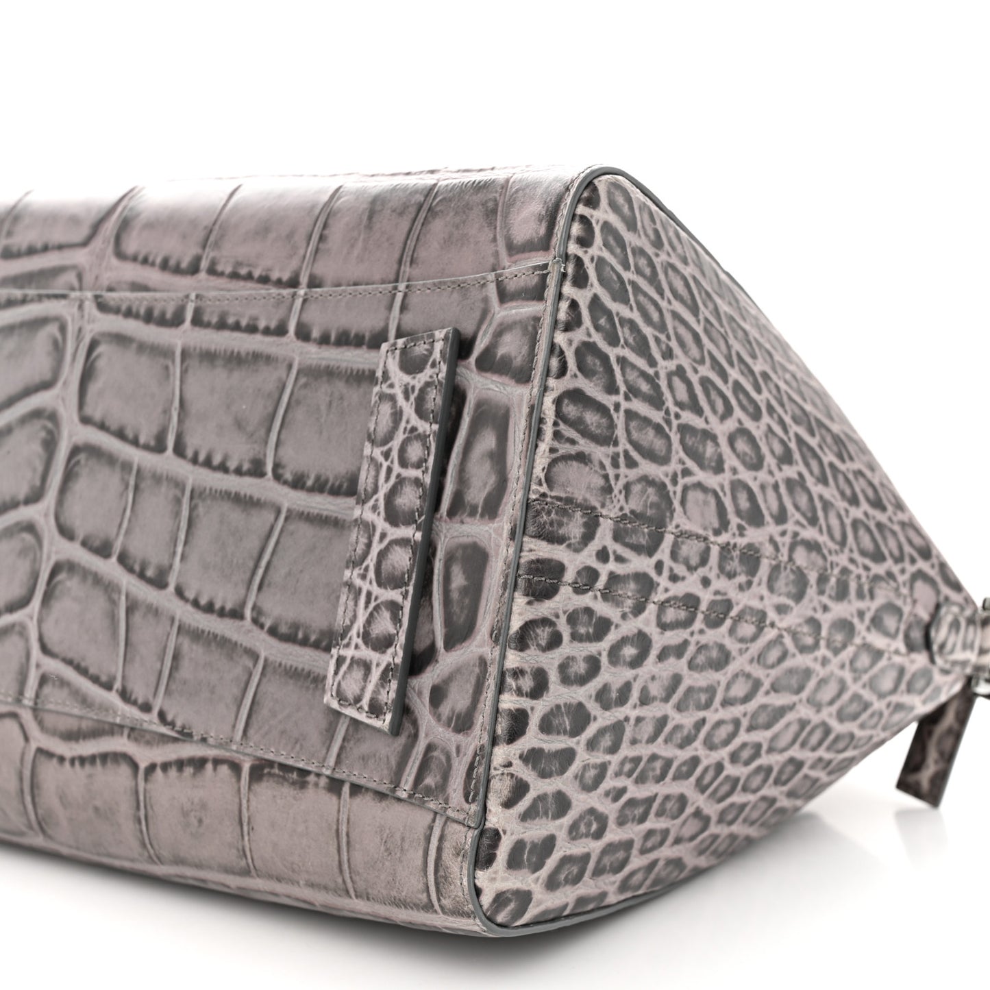 Calfskin Crocodile Embossed 3D Stud Medium Antigona Storm Grey
