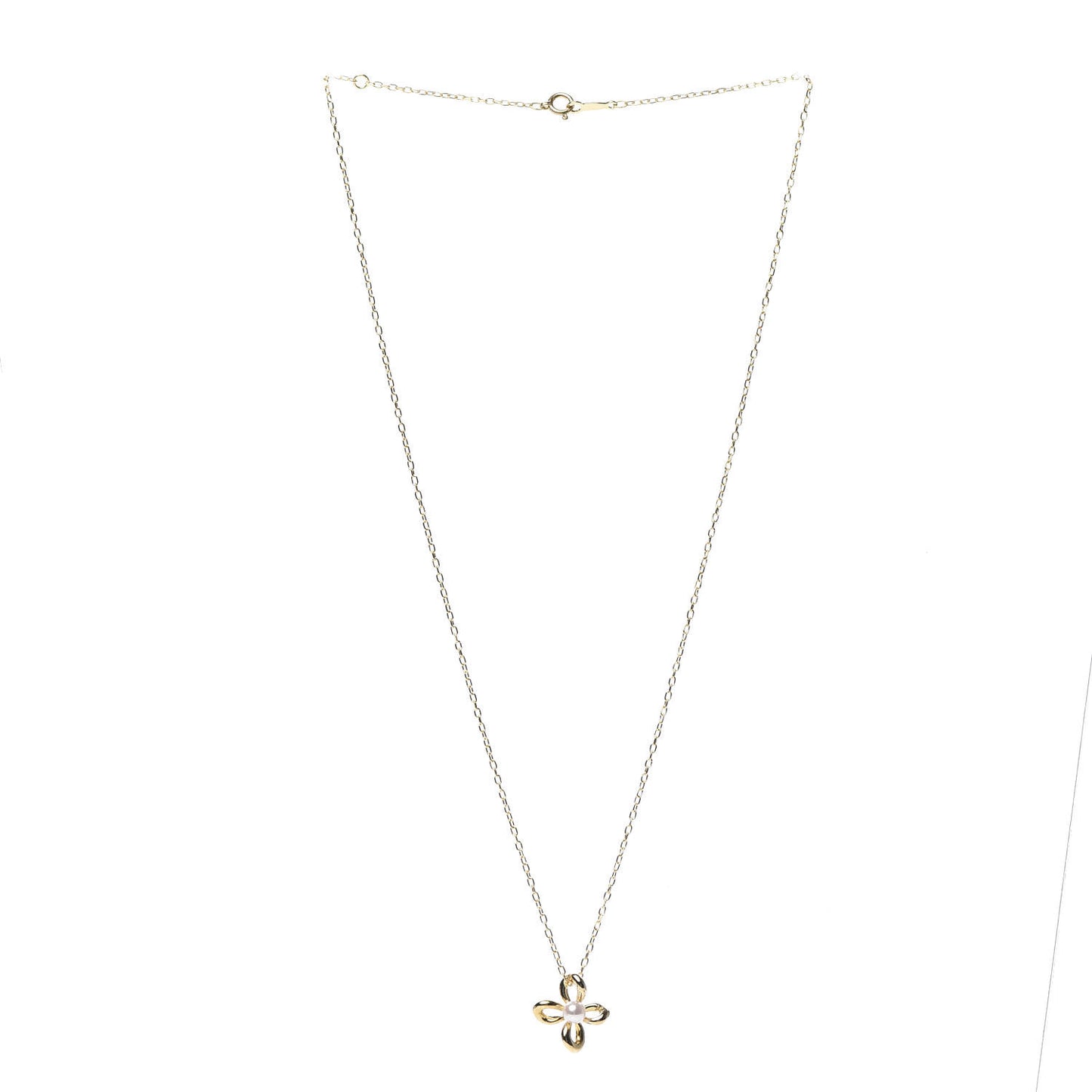 18K Yellow Gold Pearl 4mm Flower Pendant Necklace