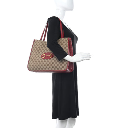 Gucci Monogram New Sakai Calfskin Lux Horsebit 1955 Tote Bag Beige Ebony New Cherry Red 2 of 13