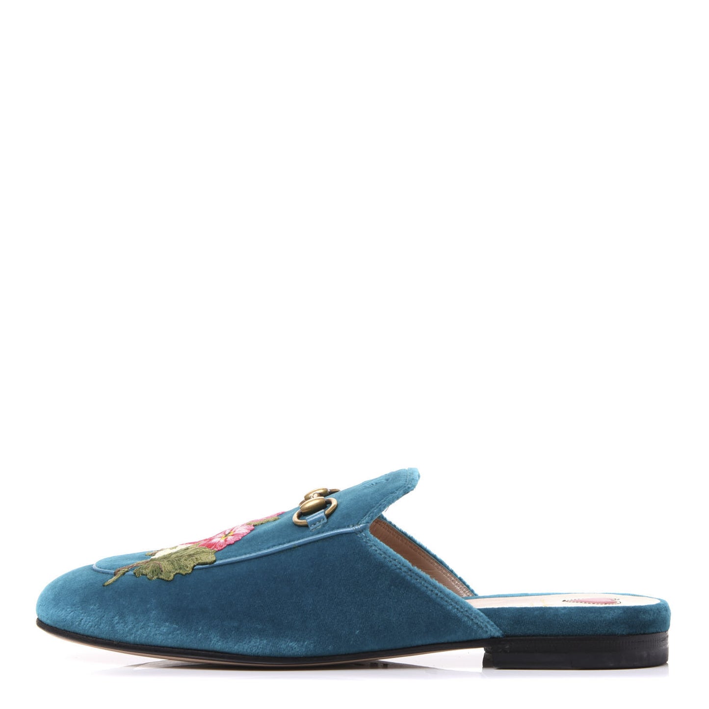 Velvet Floral Embroidered Womens Princetown Slippers 37.5 Pavone