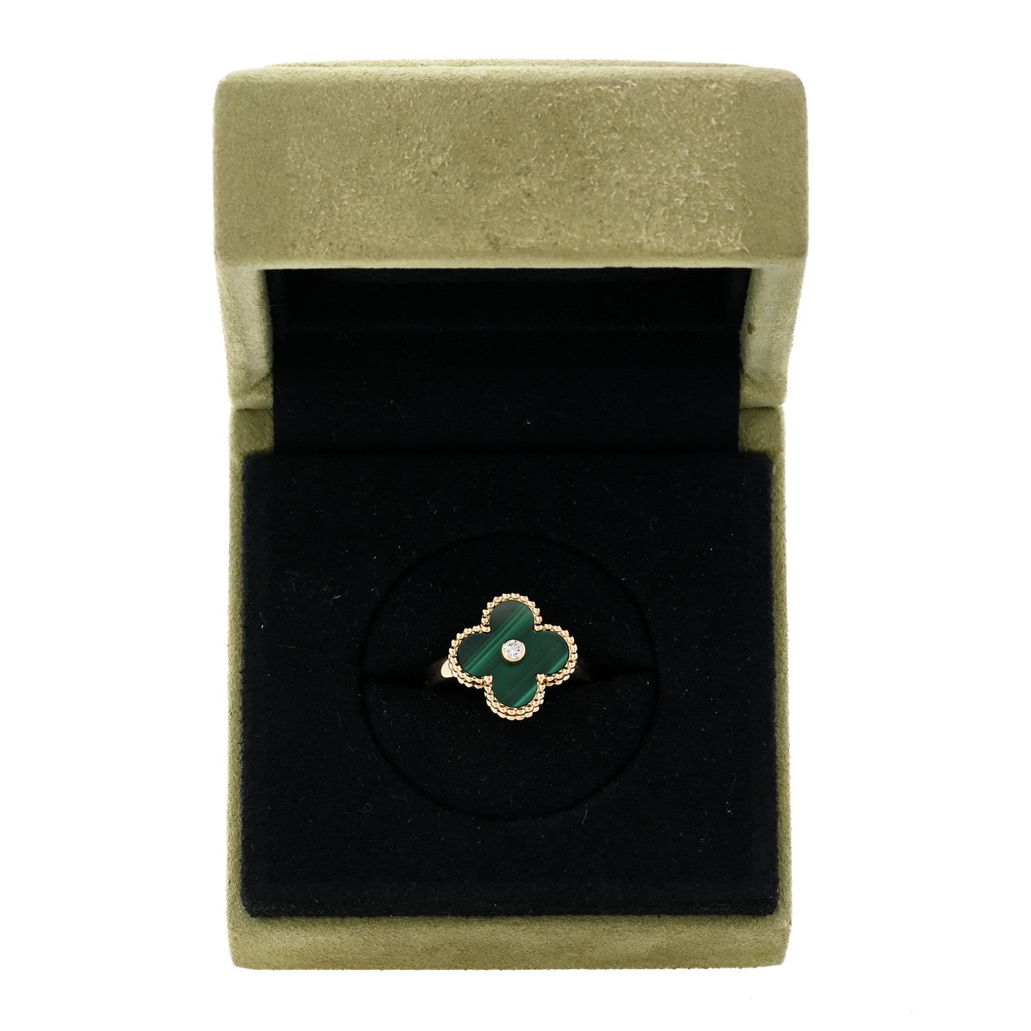 Van Cleef & Arpels 18K Yellow Gold Diamond Malachite Vintage Alhambra Ring 54 6.75 5 of 5