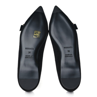 Hermes Suede Goatskin Crystal Douce Ballerina Flats 36 Black 5 of 8
