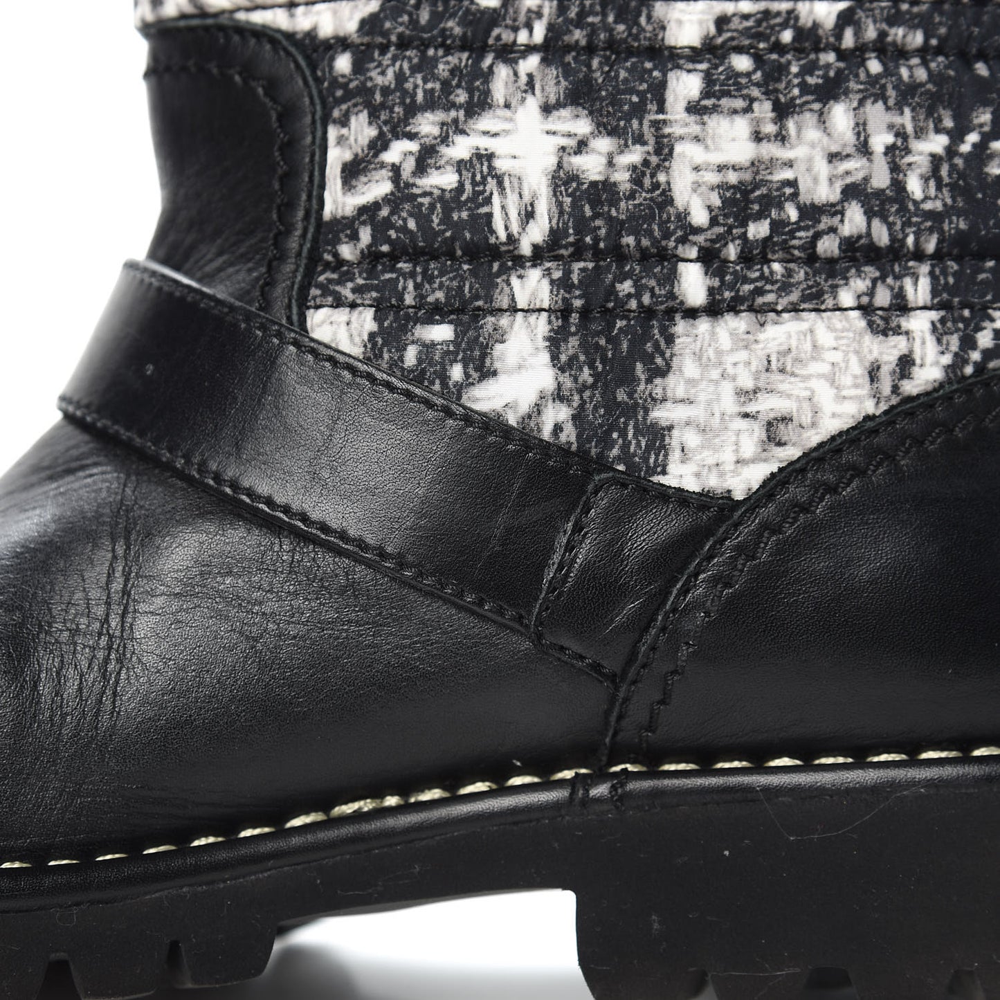 Calfskin Tweed Nylon Printed Boots 39 Black