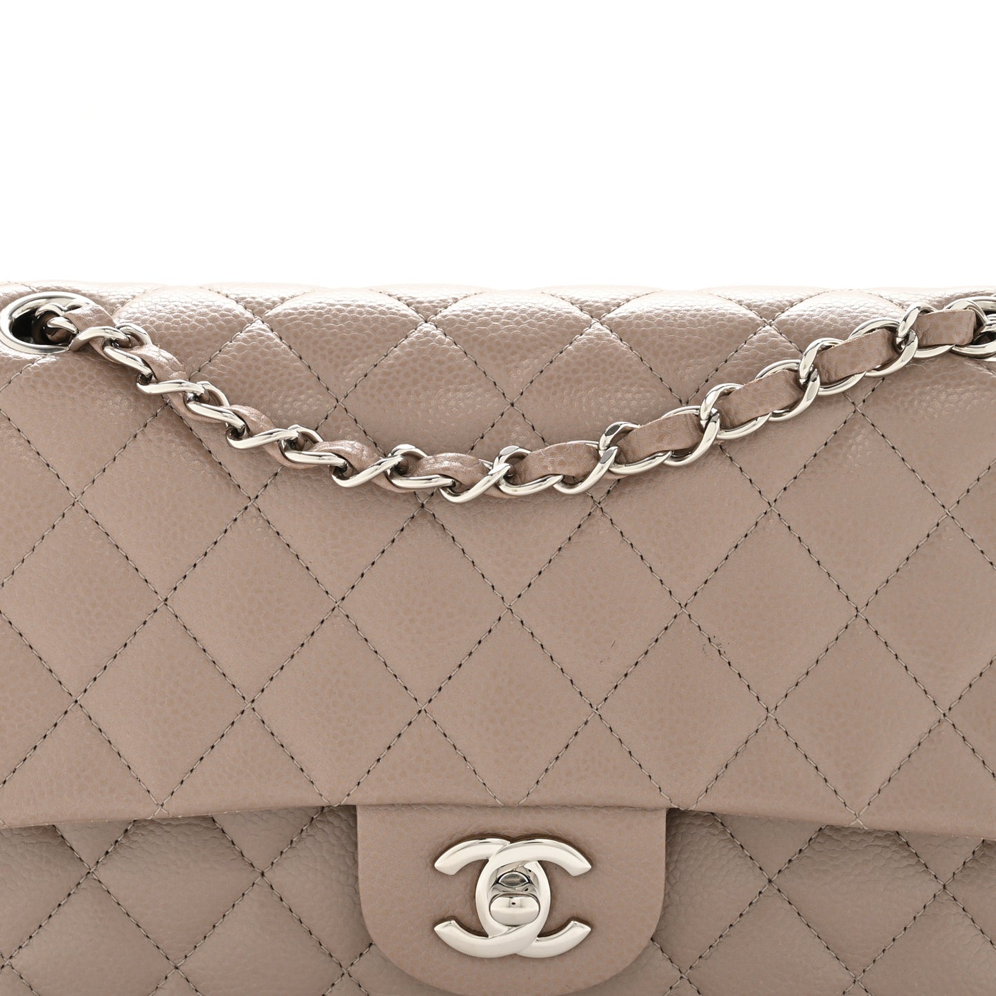 Caviar Quilted Medium Double Flap Taupe