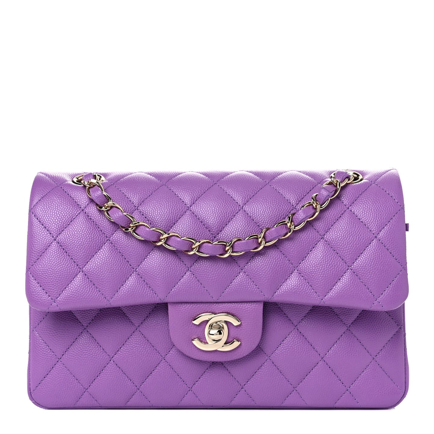 Caviar Quilted Small Double Flap Purple