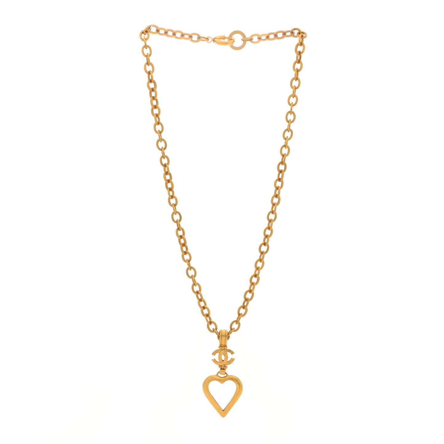 Loupe Magnifying Glass CC Heart Drop Necklace Gold