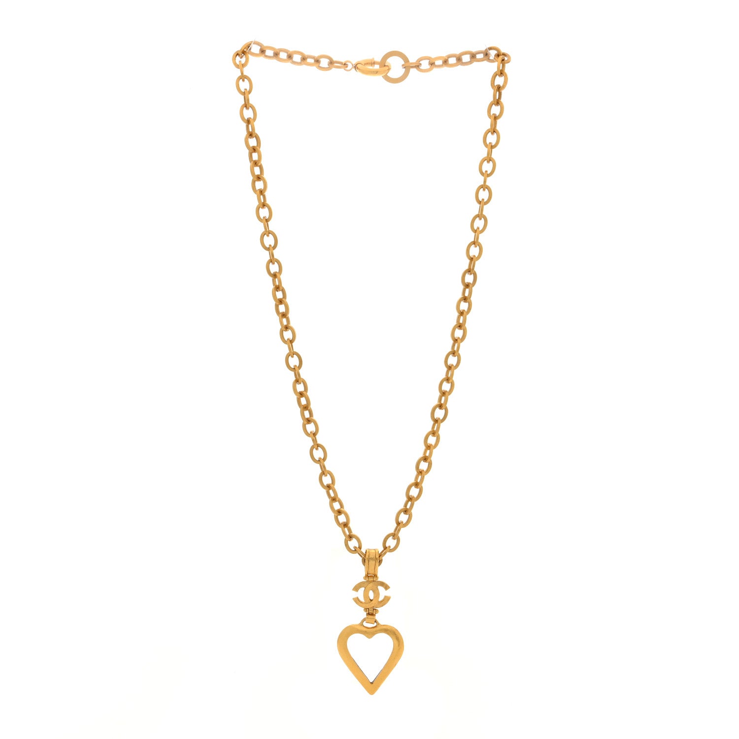 Chanel Loupe Magnifying Glass CC Heart Drop Necklace Gold 3 of 5