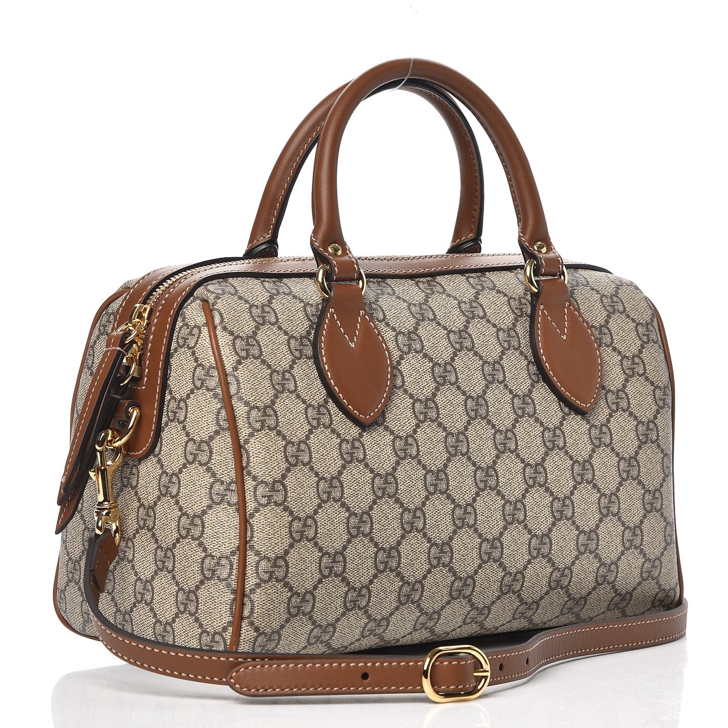 GG Supreme Monogram Floral Embroidered Small Boston Brown