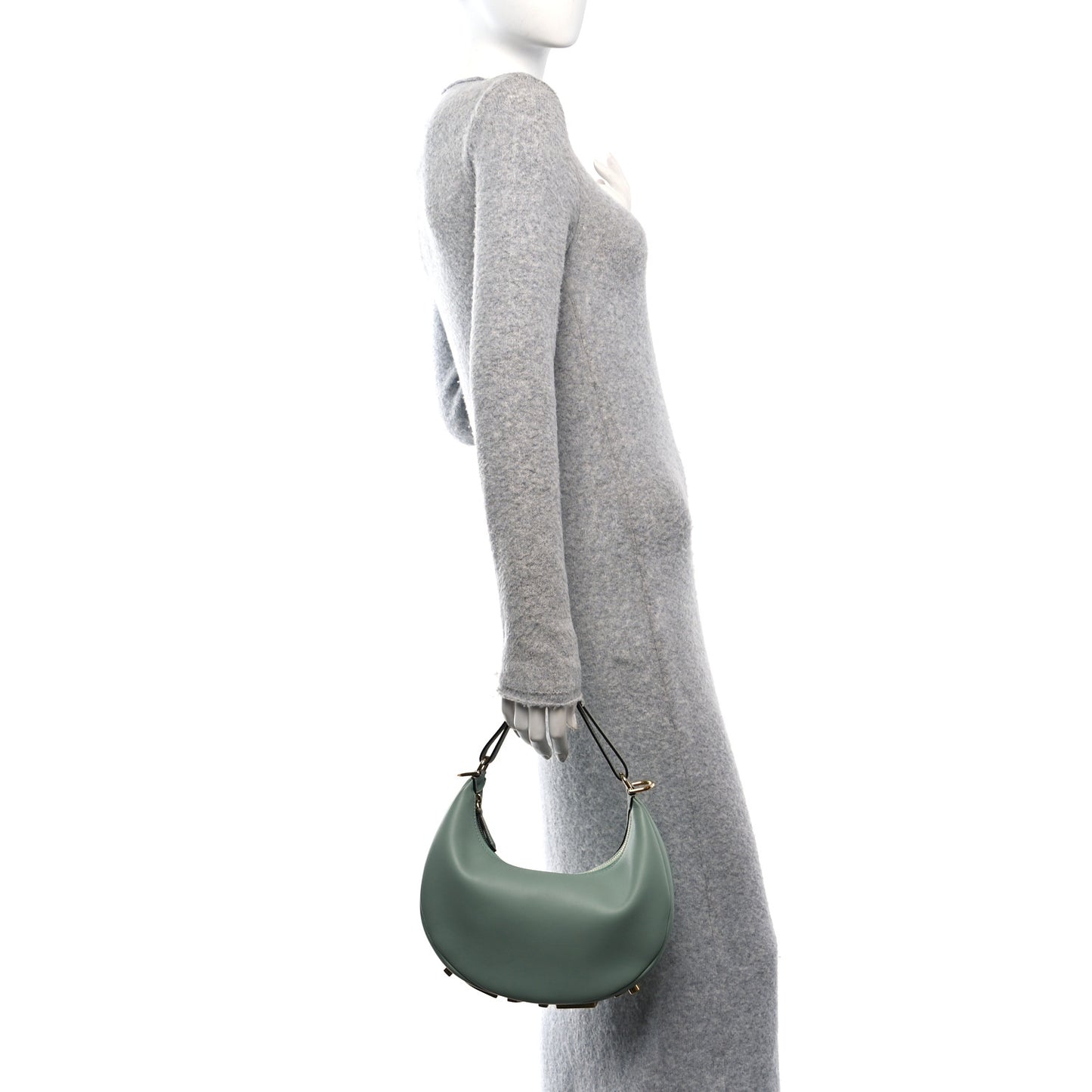Vitello Grace Matte Small Fendigraphy Hobo Bag Menta