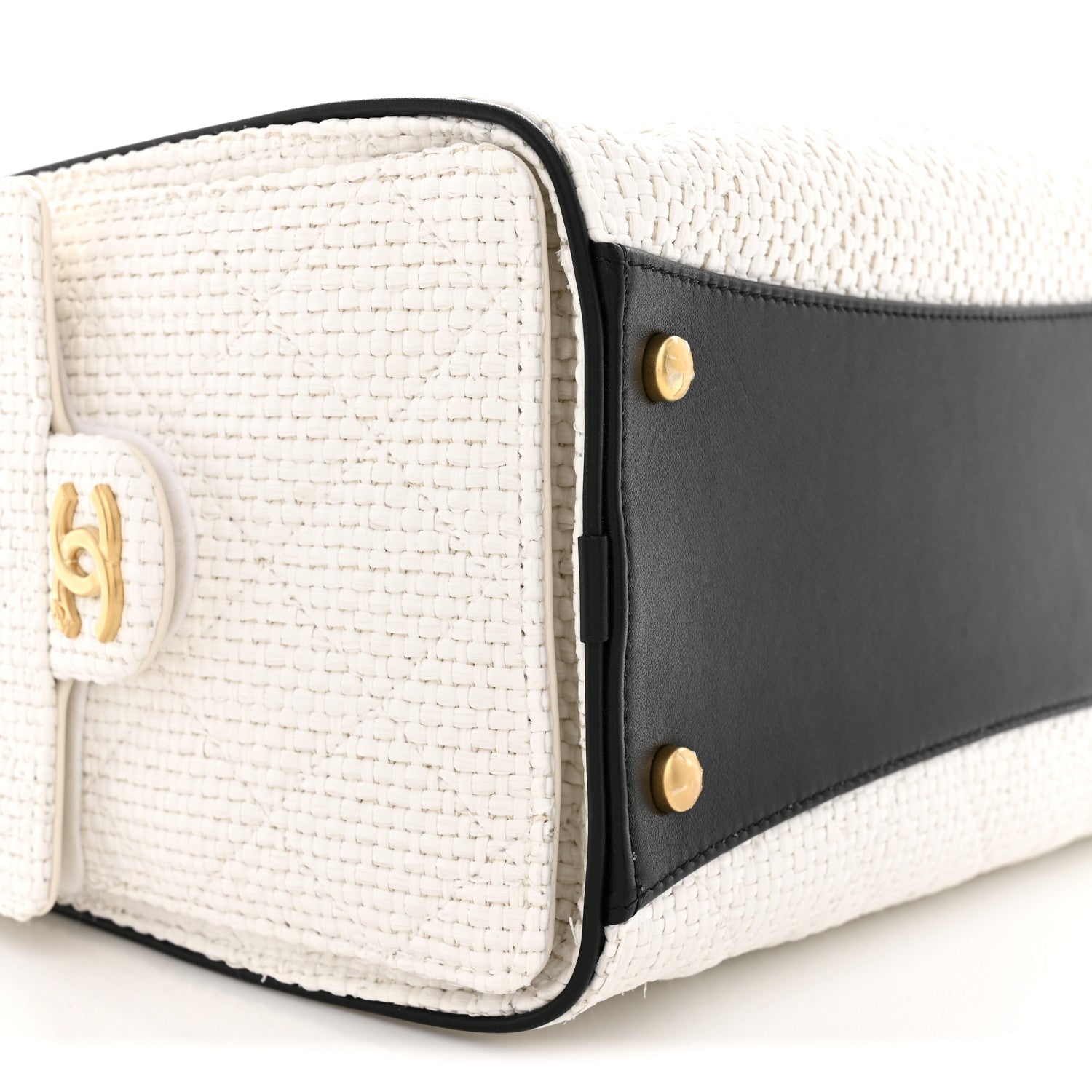Chanel Braided Raffia Calfskin Quilted Small Chanel 25 Handbag White Black 9 of 10