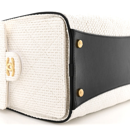 Chanel Braided Raffia Calfskin Quilted Small Chanel 25 Handbag White Black 9 of 10