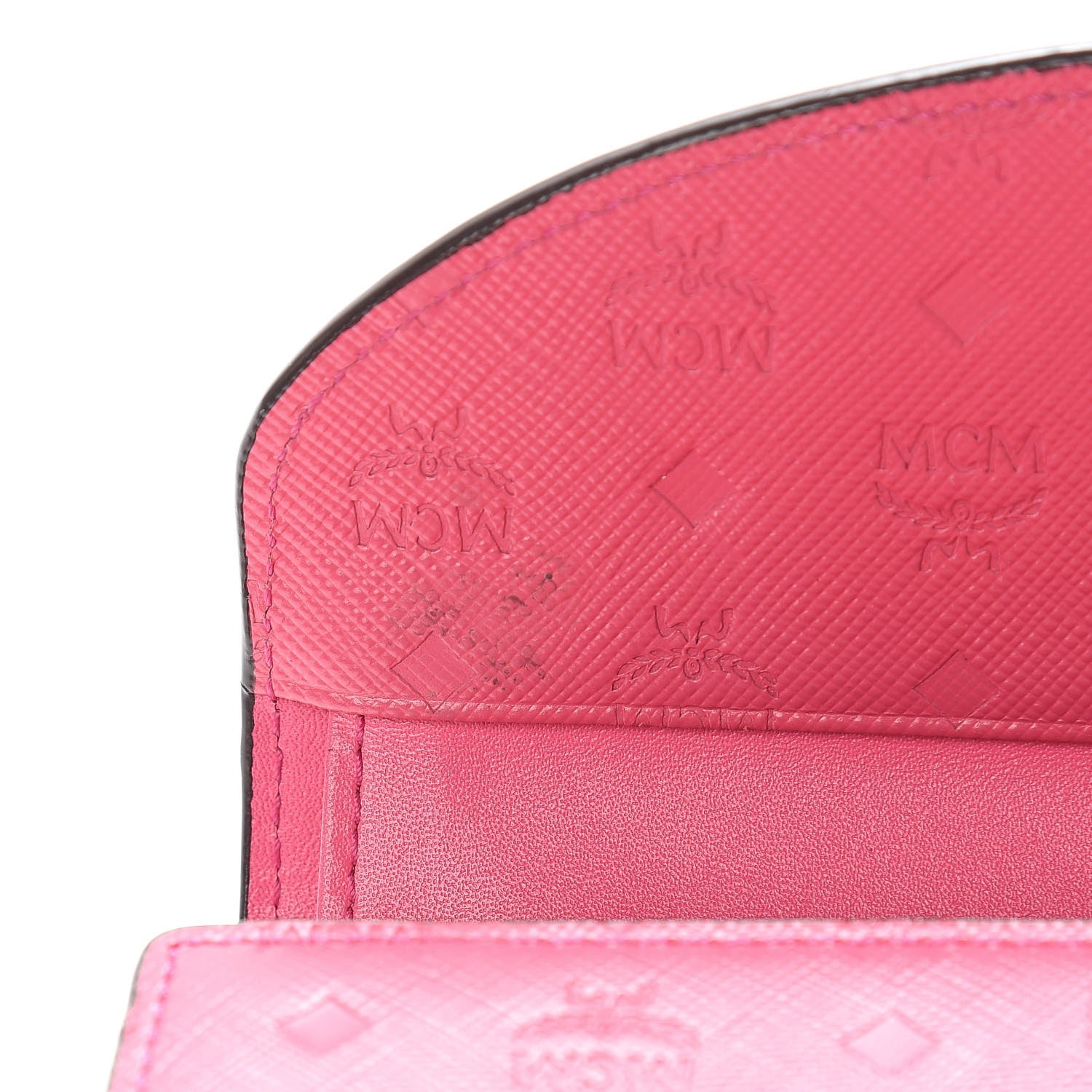 MCM Embossed Saffiano Tri-Fold Flap Wallet Pink 8 of 9