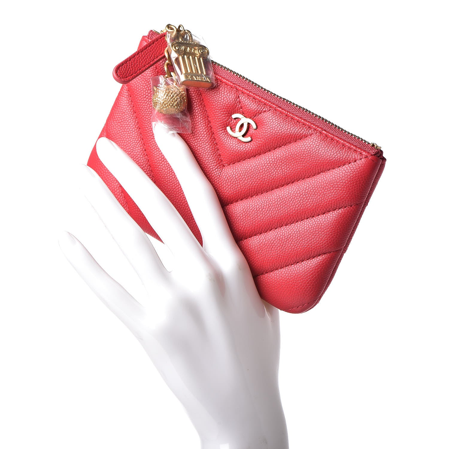 Chanel Caviar Chevron Quilted Small Ancient Greek Charms Cosmetic Case Red 2 of 8